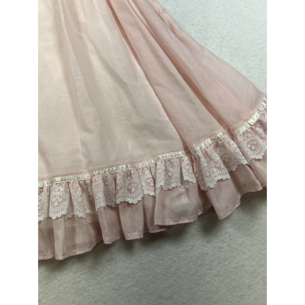 VTG 70's/ 80's Jeunes Filles GUNNE SAX Pink Lace Trim Dress Girls Size 5 - Picture 10 of 16